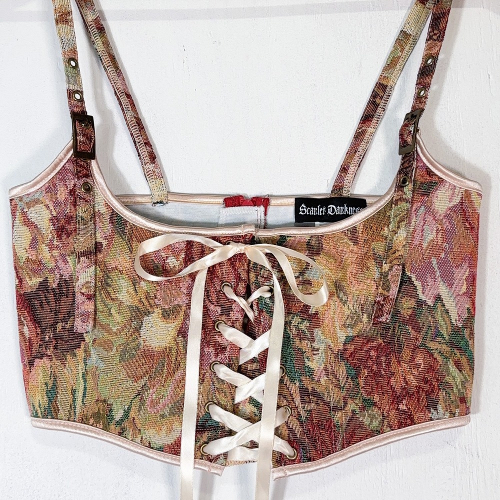 Scarlet Darkness Tapestry Corset Top Womens 6 Lace Up Renaissance Underbust